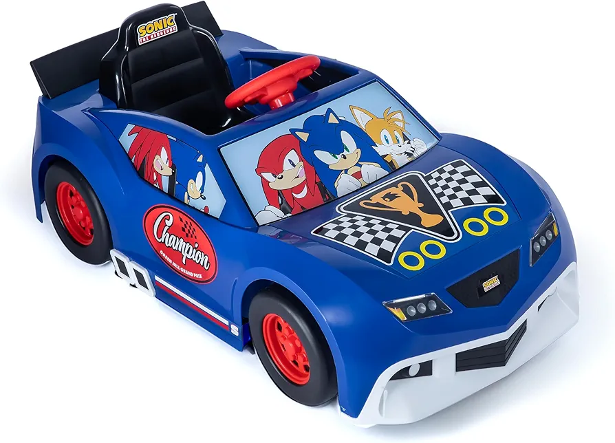 Sonic 6V Grand Prix Kids Ride on Car, Rechargeable Battery, Working Headlights, Sounds, Hood Storage, 1.9mph Speed, Exciting Ride On Toys for Children Ages 3 and Up