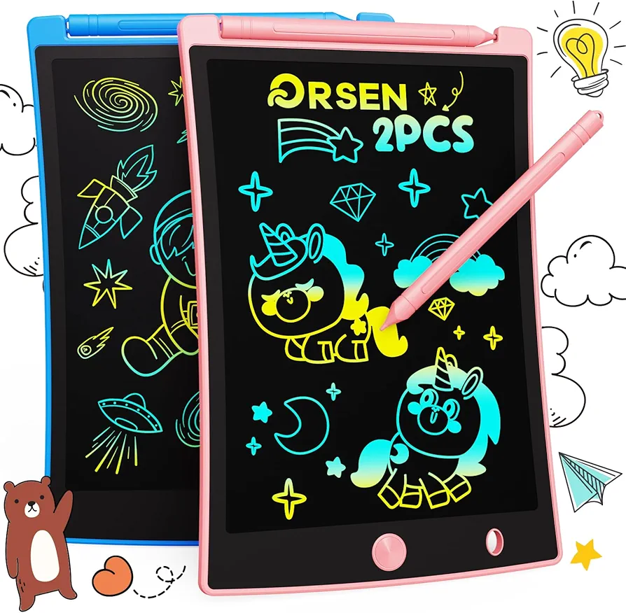 ORSEN 2 Pack LCD Writing Tablet for Kids, Colorful Doodle Board Drawing Pad for Kids, Learning Educational Toy Gift for Age 3 4 5 6 7 8 Year Old Girls Boys Toddlers