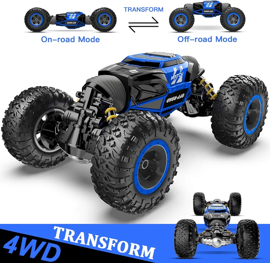 BEZGAR TD141 RC Cars - 1:14 Scale Remote Control Car, 4WD Transform 15 KMH All Terrains Crawler RC Stunt Car with Rechargeable Battery for Boys Kids