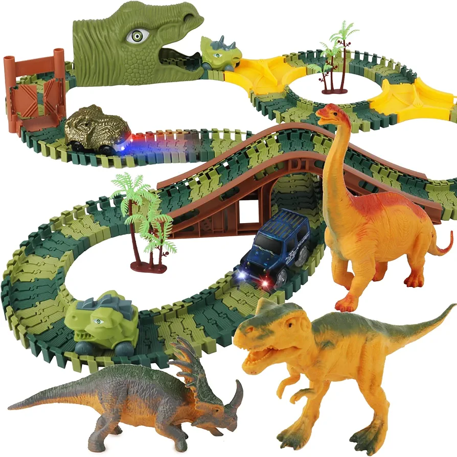 Dinosaur Race Car Flexible Track Toy Set 218pcs for Kid - Create a Dino World Race Road, Christmas Holiday Toy List, Best Birthday Gift for 3 4 5 6 7 Year Old Boy from BIRANCO.