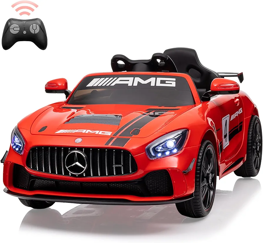 12V Ride on Car for Kids with Remote Contorl, 35W*2 Motors Licensed Benz AMG Battery Powered Sports Car,Sound, LED Headlights,One Button Assemble Wheels,Music for 3-8 Years Boys Girls Gift,Red