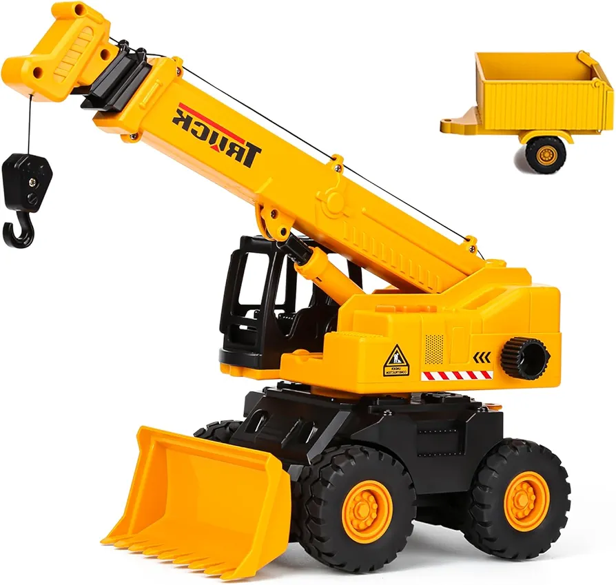 haomsj 2-in-1 Toy Crane Bulldozers Construction Set Trucks for Boys Age 3-5, Excavator Lifting Crane Toys with Light and Sound for Kids Ages 3 4 5 6 Years Old