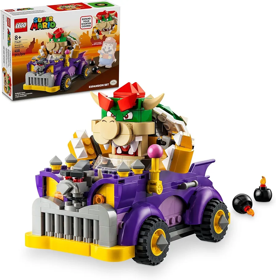 LEGO Super Mario Bowser’s Muscle Car Expansion Set, Collectible Bowser Toy for Kids, Gift for Boys, Girls and Gamers Ages 8 and Up, 71431