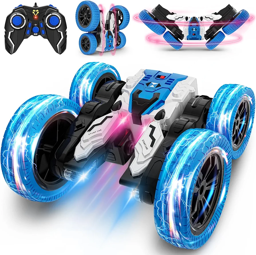 Remote Control Car, Double Sided RC Car, 4WD Off-Road Stunt Car with 360° Flips, 2.4Ghz Indoor/Outdoor All Terrain Rechargeable Electric Toy Cars Gifts for Boys Kids 3 4 5 6 7 8 9+ Year Old