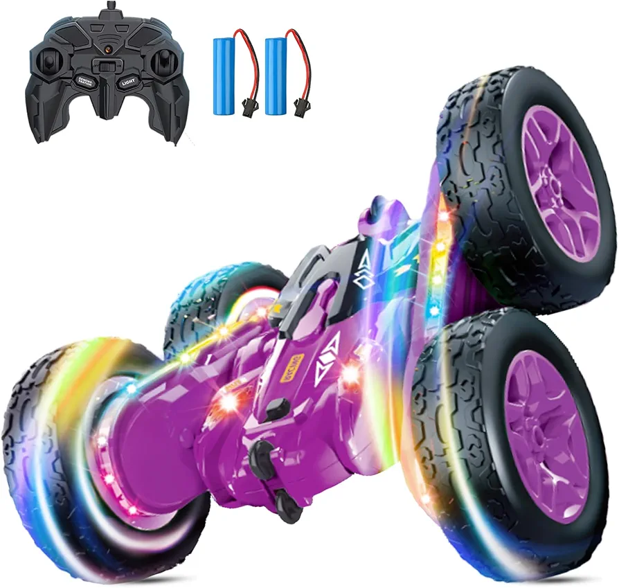 Remote Control Car RC Stunt Car Toys Strip Lights 4WD RC Car Toys for Kids Headlights RC Truck Double Sided 360° Rotating Toy Car for Boys Age 4-7 8-12 Christmas Birthday Gift