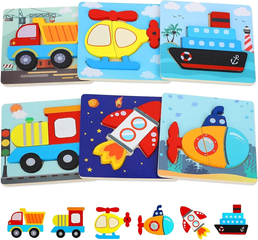 TOY Life 6 Piece Toddler Puzzles Ages 2-4, Wooden Puzzles for Toddlers 1-3, Puzzle 2 Year Old, Baby Puzzles 12-18 Months, Wood Puzzles for Toddlers 1-3, Toddler Montessori Toys