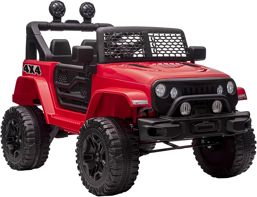 Aosom 12V Kids Ride On Truck with Parent Remote Control, Battery Powered Electric Car with Spring Suspension, Adjustable Speed, LED Lights and Horn, Red