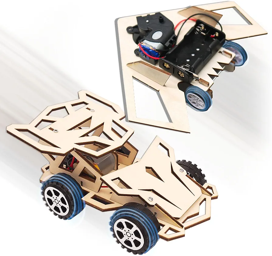 STEM Projects for Kids Ages 8-12, 2 in 1 STEM Kits for Kids, 3D Wooden Puzzles, Science Experiment Kits for Boys and Girls Age 8 9 10 11 12 13, Four Wheel Drive Car and Obstacle Avoidance Bomber