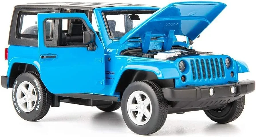 Diecast Model Cars Toy Cars, Wrangler Rubicon1:32 Scale Alloy Pull Back Toy Car with Sound and Light Toy for Girls and Boys Kids Toys (Blue)