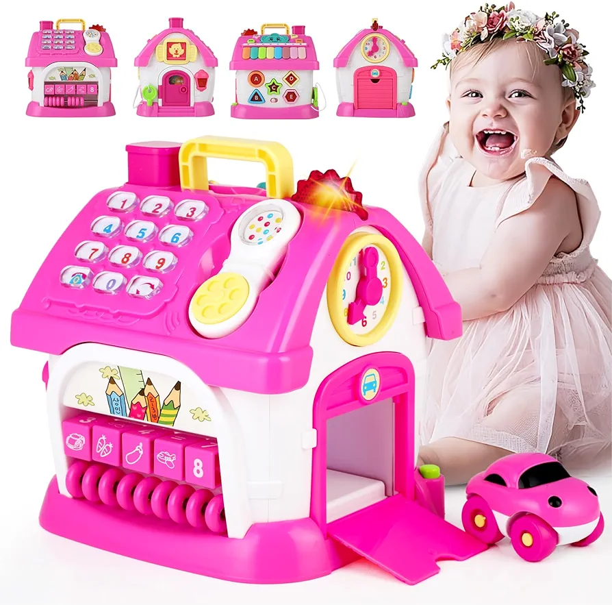 Toys for 1+ Year Old Girls - Montessori Musical Toys for Toddlers Age 1-2, 8-in-1 Multi-Functional House Toys with Sound, Lights, Music, Great Gifts for 1+ Year Old Girls Birthday Xmas