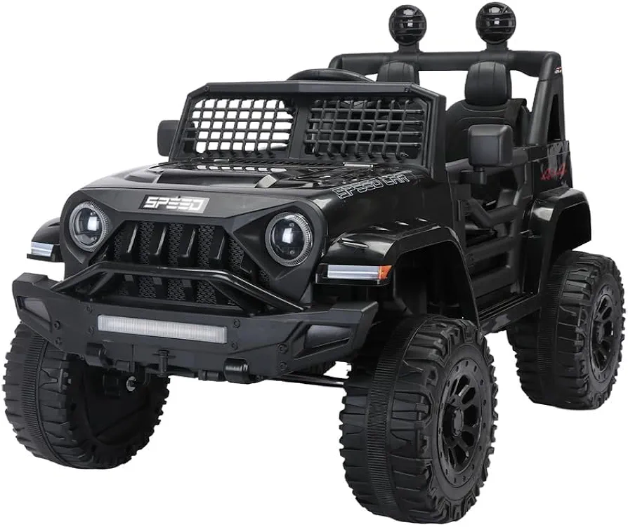 12V Kids Ride on Truck Car W/Parents Remote Control,2-Seat,Powerful Dual Motor,Button Start, Swing Button,Foot Pedal, 3 Speeds, USB,MP3, LED Lights,Safety Belt,Power Display,for Kids Ages 3-6 Black