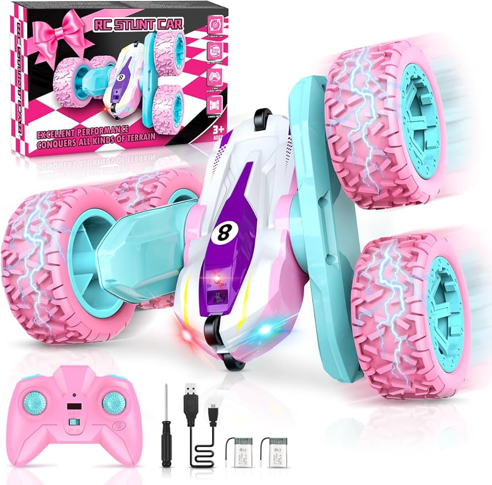 LET'S GO! RC Cars Toys for Girls Remote Control Stunt Car Outdoor Toy for 4 5 6 7 8 9 Year Old Girl Boys Kids Birthday Gifts Double Sided Race Car Gift for Girls Kid Age 8-12