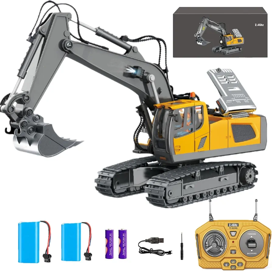 Remote Control Excavator Toys for Boys,Construction Rc Excavators for Kids Age 3-10 Year Old and up, Metal Shovel Independent Arms, Professional Vehicles, Boy Toddlers Toys Best Gift