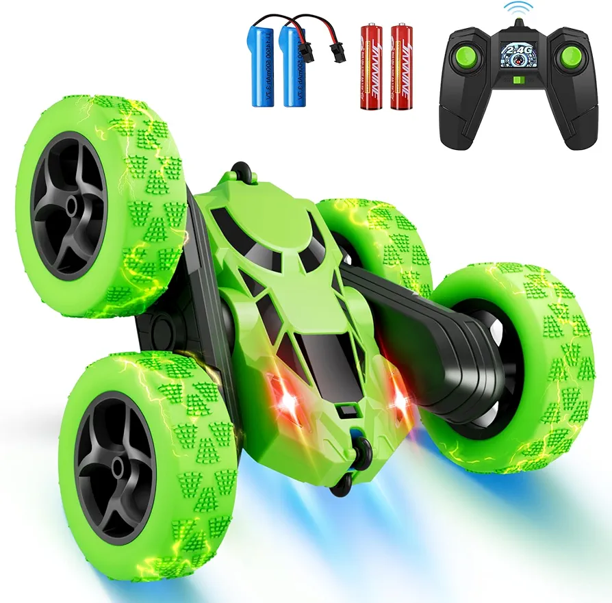 BROADREAM Stocking Stuffers for Kids, Double Sided 360°Rotating 4WD RC Cars with Headlights, Toys for 3 4 5 6 Year Old Boys Girls