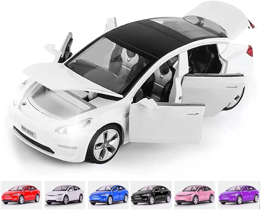 1:32 Scale Toy Cars, Metal Die-Casting Model Cars with Light/Sound Pull Back Car Toys for Boys Girls 3+ Year Old Kids Birthday Gift, Model Toy Cars for Model 3 (1:32 Model 3-White)