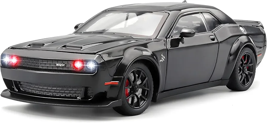 Toddler Toy Cars 1/24 Challenger Hellcat Die Cast Metal Toy Cars,Collectible Cars Hellcat Model Car Boy Gifts,Pull Back Hellcat Toy Car with Light and Sound,Toy Cars for Boys Age 4-7(Black)