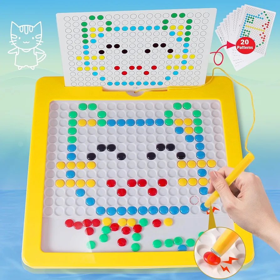 Kids Toys Magnetic Drawing Board: Magnetic Dots Board Travel Toys Games for Kids Ages 3-5 4-8 Yr Toddler Car Activities Gifts for 3 4 5 6 7 Year Old Boys Girls Learning Doodle Board with Magnet Beads