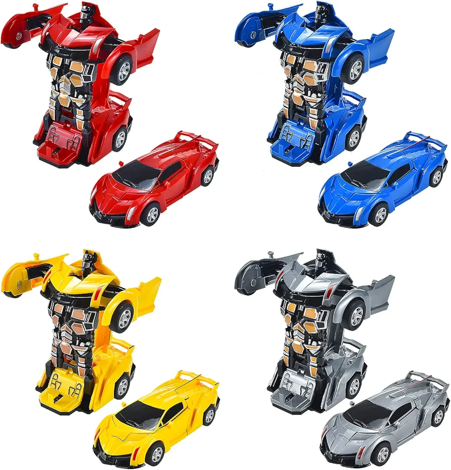 4 Pack Pull Back Cars Toys for 3 4 5 6 7 Year Old Boys and Toddlers, Pull Back Transforming Toys Cars, Christmas Birthday Kids Gift Toddler Toys Age 3-8