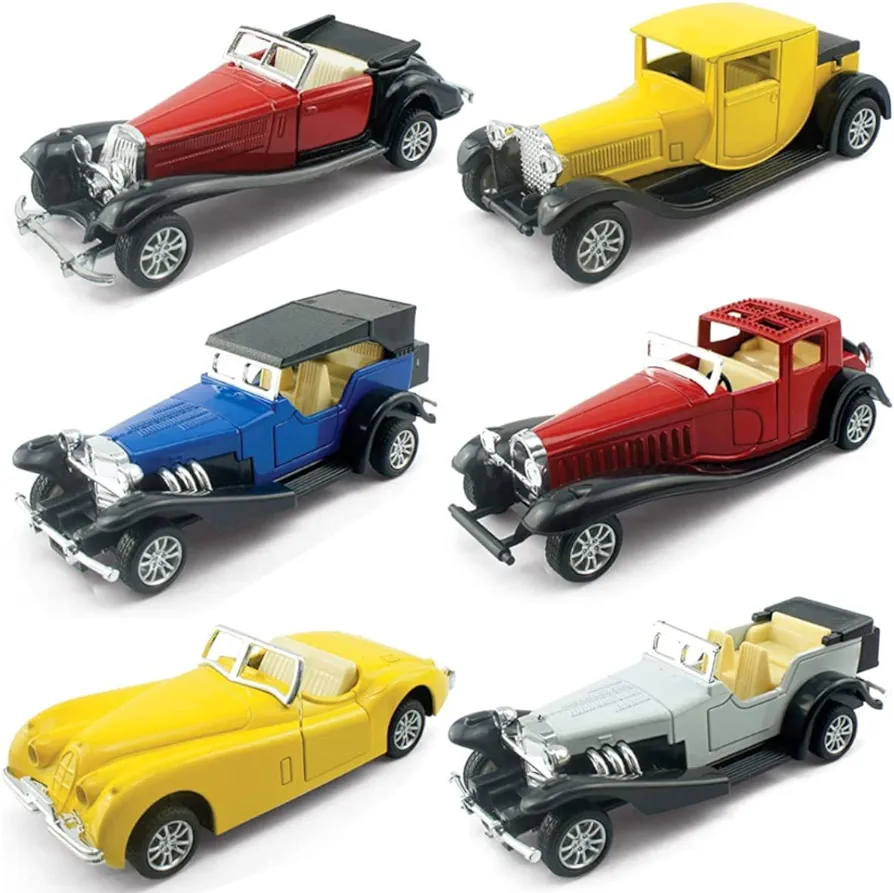 6 PACK - Diecast Cars Antique Classic American Vehicles with Pullback Action and Openable Doors, Collectible Vintage Retro Model Cars Toy for Display and Gifts for Kids (1:32 Scale)