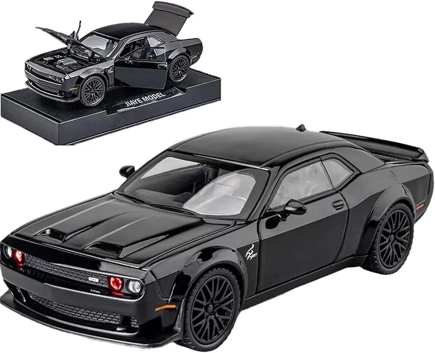 Toy Car Model 1/32 Dodge Challenger Hellcat Alloy Model Car with Light and Sound Collectible Model Cars Pull Back Toy Vehicles for Boys Children Age 3 + Year Old