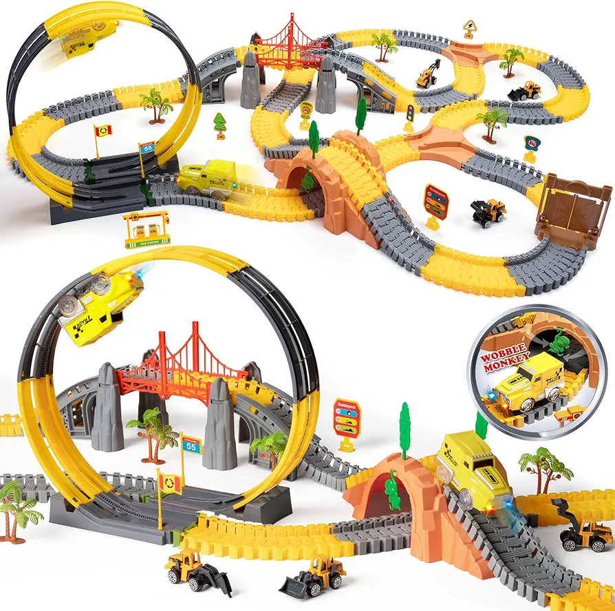 OR OR TU Toys for Boys 5-7, Race Track for Toddlers 3-5, 342Pcs Construction Toys for Boys Kids Car Track Toy Train Set Flexible Gift for 3 4 5 6 7+ Years Old