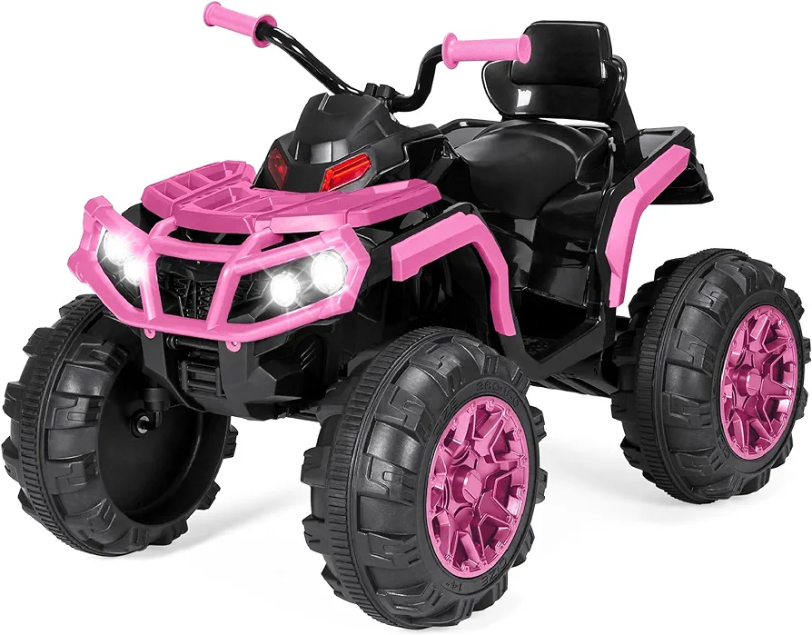 Best Choice Products 12V Kids Ride-On Electric ATV, 4-Wheeler Quad Car Toy w/Bluetooth Audio, 3.7mph Max Speed, Treaded Tires, LED Headlights, Radio - Pink