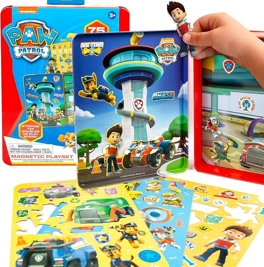 Paw Patrol Magnetic Playset, 75 Mix & Match Dress Up Magnets, 2-in-1 Storage Tin & Play Space, Fun Paw Patrol Toy for Kids 3 & Up, Great Travel Activity for Kids and Toddlers, Paw Patrol Activities