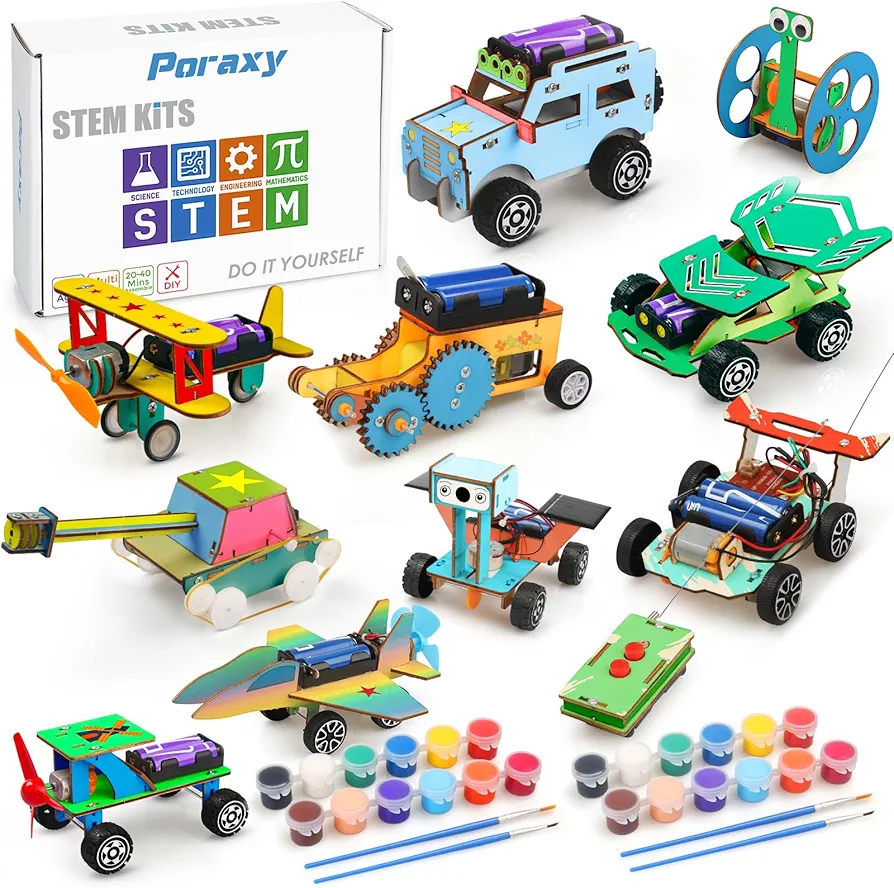 10 in 1 STEM Kits for Kids 8-10-12, Toys for Ages 8-13, Gifts for 8 9 10 11 12 13 Year Old Boys and Girls, Arts and Crafts, Model Car Kits, Wooden 3D