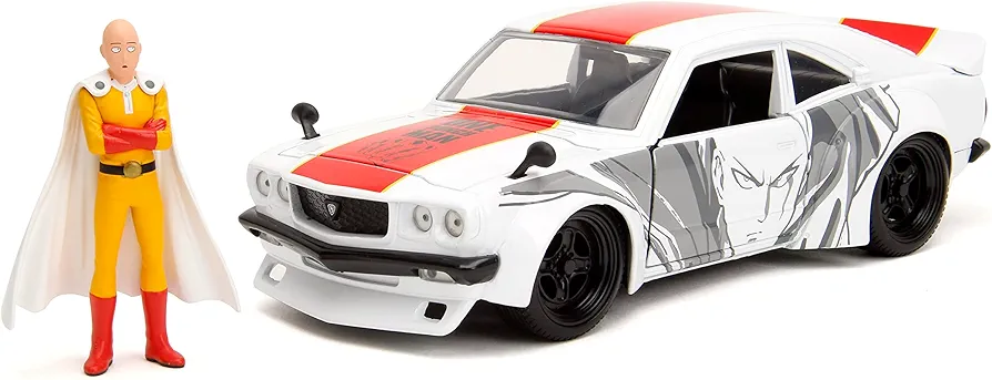 One Punch Man 1:24 1974 Mazda RX-3 Die-cast Car & 2.75" Saitama Figure, Toys for Kids and Adults