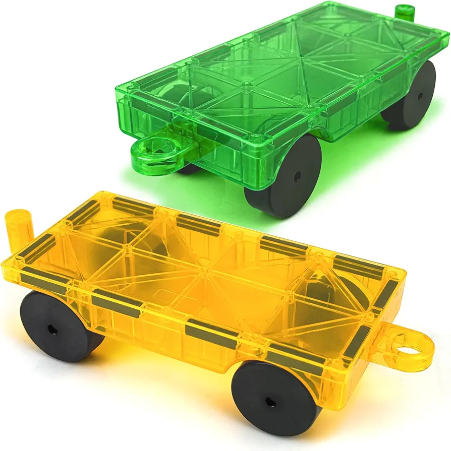 Magnetic Tiles Cars Construction Set - 2 PCS Green & Yellow Magnetic Tiles Magnet Bricks Truck Sensory Toys, Educational Magnetic Cars Set Magnet Building Blocks Toddler Toys for 3 4 5 6+ Year Old