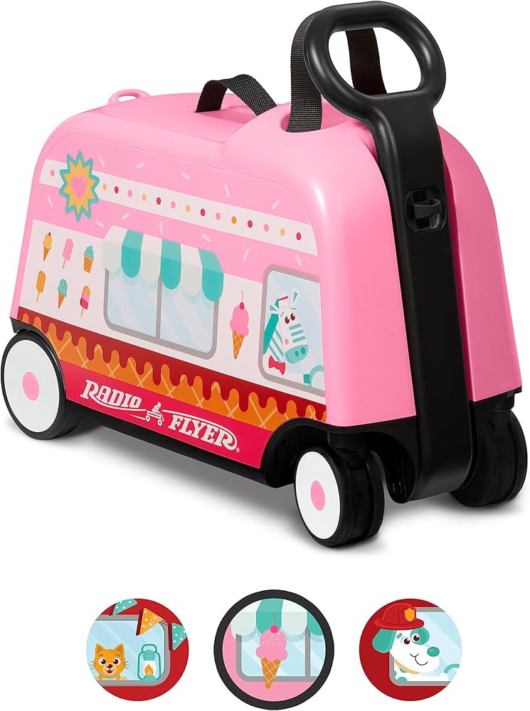 Radio Flyer 3-in-1 Happy Trav’ler Ice Cream Truck, Ride on Toy, Toddler Carry-On Storage, Ages 2-5 Years