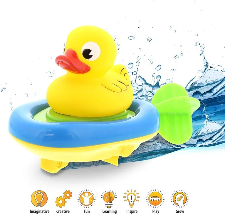 Dollibu Boat Racer Buddy, Fun Educational Bath Toy Finger Puppet Pull and Go Water Racing Lake Pal for Shower Pool Bathtub Swim Hard Surfaces for Baby Toddler and Boy - 6 Inch - 3 in 1 Game - Duck