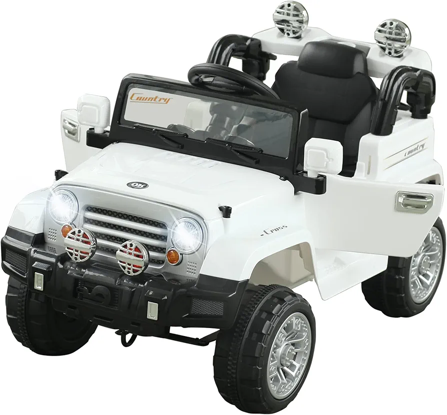 Aosom 12V Kids Ride on Truck, Off-Road Electric Car with MP3 Connection, Working Horn, Steering Wheel, and Remote Control, White