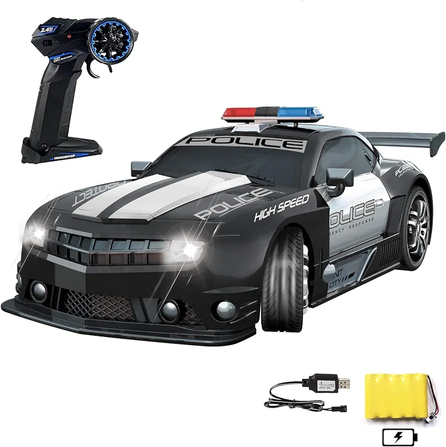 Haktoys Remote Control Police Car RC High Speed Cop Chase 1:12 Scale Radio Control Patrol Sports Vehicle with Headlights