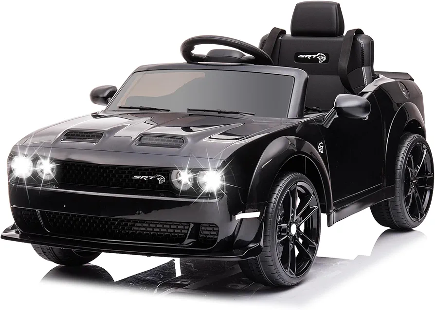 Kids Ride on Car, 12V Licensed Dodge Challenger Electric Car for Kids with Remote Control, 3 Speed Kids Electric Vehicles with Suspension System, LED Light, MP3 & Bluetooth, Black