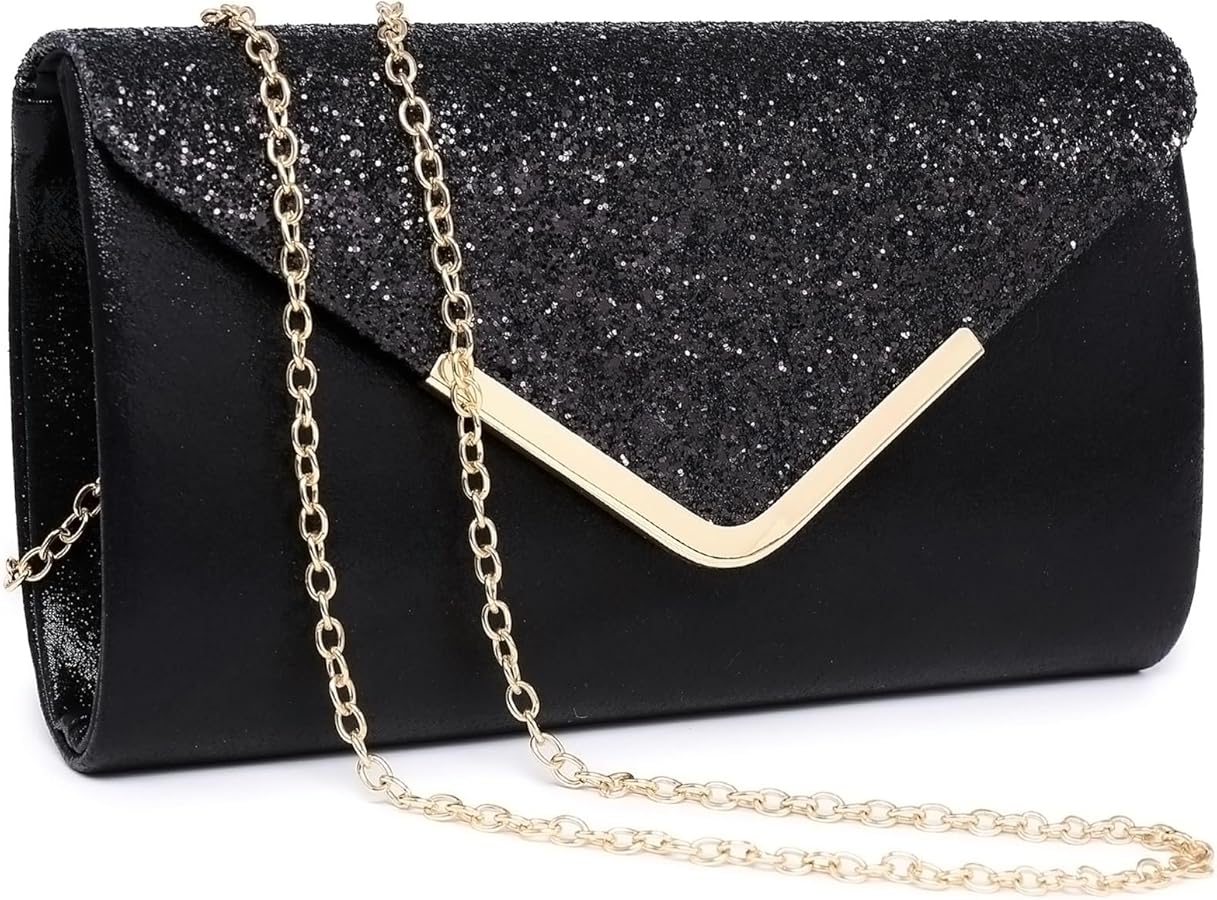 Dasein Women Evening Bags Formal Clutch Purses for Wedding Party Prom Handbags with Shoulder Strap and Glitter Flap