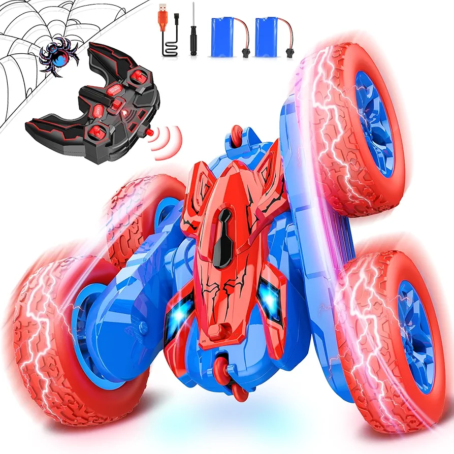 Spider RC Cars Toys for Boys Ages 3-8 Kids Remote Control Stunt Car Toy for 4 5 6 7 8 9 10 Year Old Boy Girl Birthday Gifts 360° Flip 4WD Rechargeable Car for Boys Age 4-6 5-7 Toddler Gift