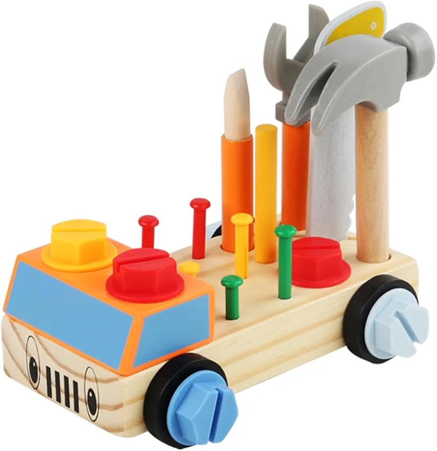 Wooden Tools Car Set Toy Hammer for Toddlers 2 3 4 5,STEM Montessori Early Educational Construction Toys for Kids, Gift for Boys and Girls