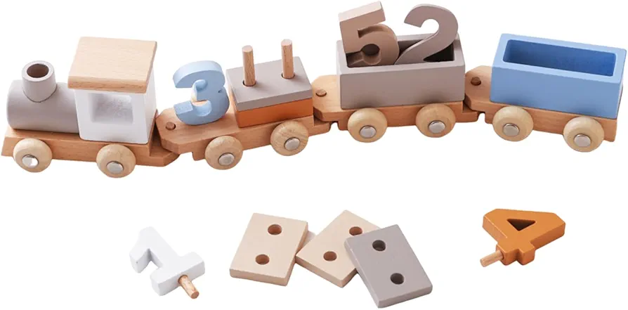 Wooden Train Set for Baby Toys with Numbers and Blocks Train Toy 12 PCS for Toddler Boys and Girls 1 2 3 4 5 Birthday Toys