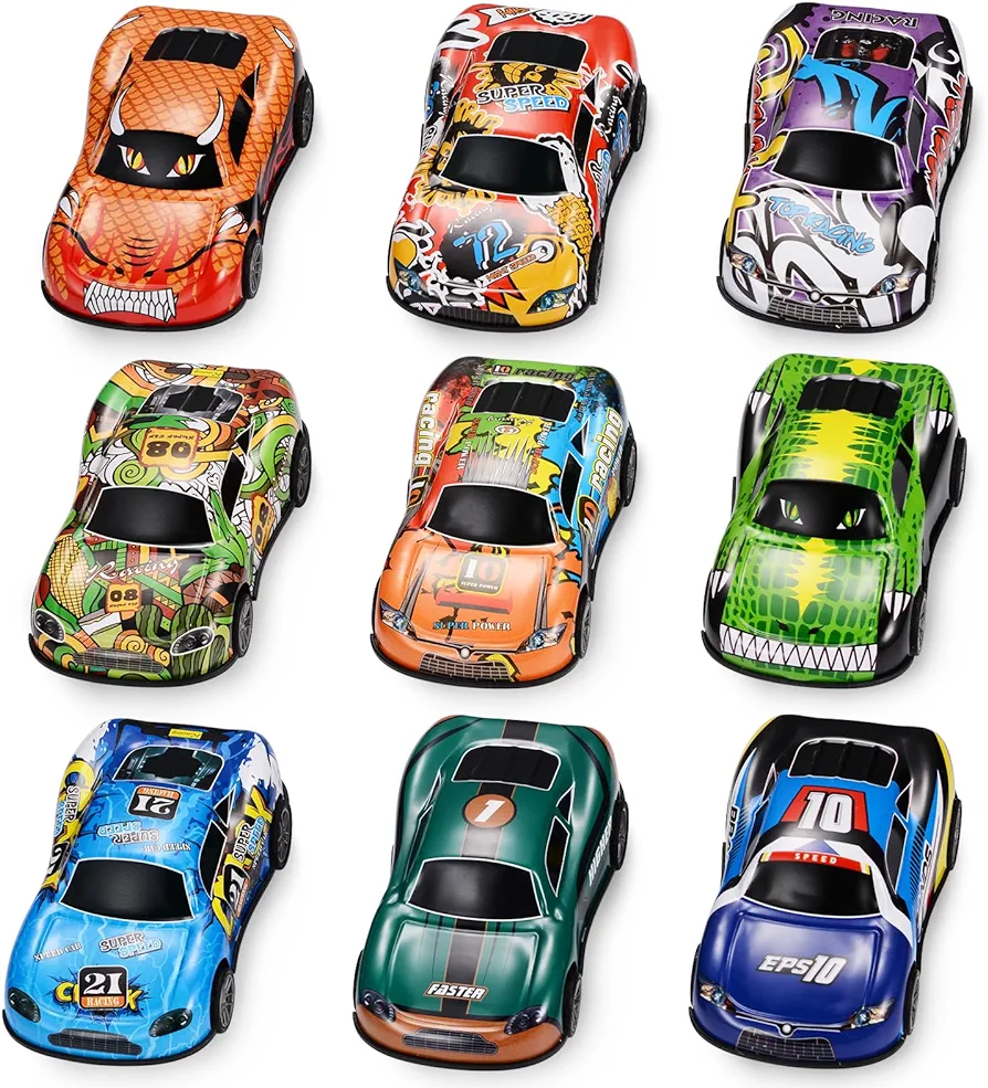 4.2" Toy Cars Metal Race Cars Vehicles 9 Pack, Pull Back Cars Toys for Boys, Girls, Toddlers, Kids 2,3,4,5,6,7 Years Old, Party Favors, Teacher Reward Prizes, Boy Birthday Gifts