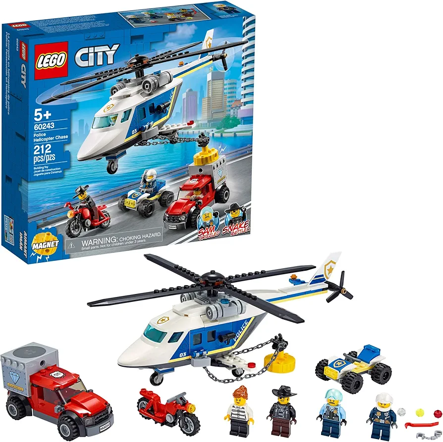 LEGO City Police Helicopter Chase 60243 Police Playset, Building Sets for Kids (212 Pieces)