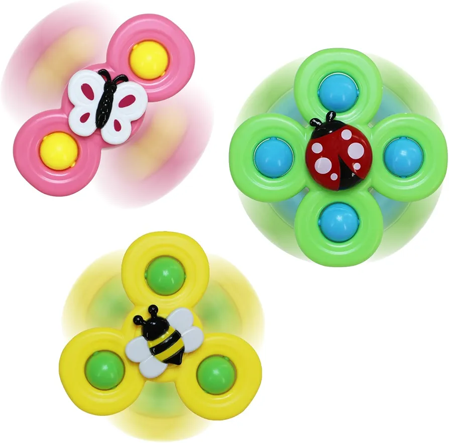 3PCS Suction Cup Spinner Toys for 3 Year Old Baby Boy,Novelty Spinning Tops Bath Toys for Toddlers Kids Age 3 Sensory Baby Toys Girl Boy Birthday Gift (Insect 3PCS)