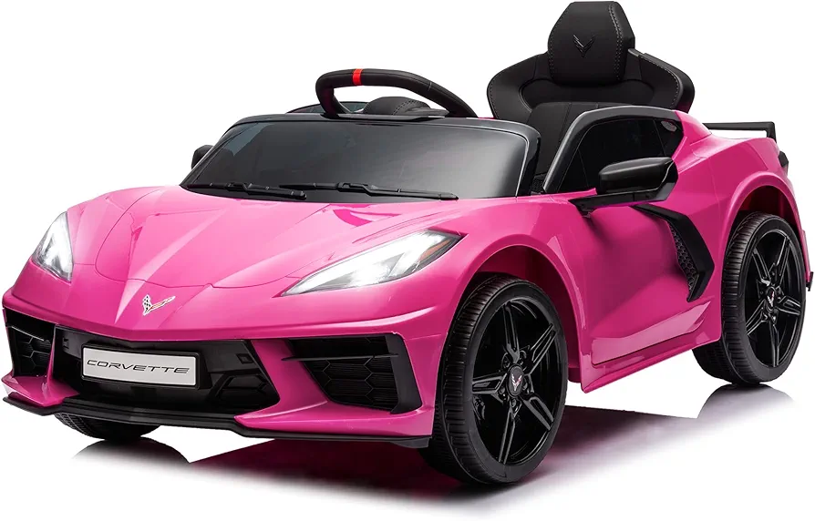 Licensed Chevrolet Corvette C8 12V Kids Electric Car Ride on Car with Remote Control Battery Powered Sports Car, 3 Speeds, Bluetooth, Shiny Dashboard, MP3 & LED Head Lights