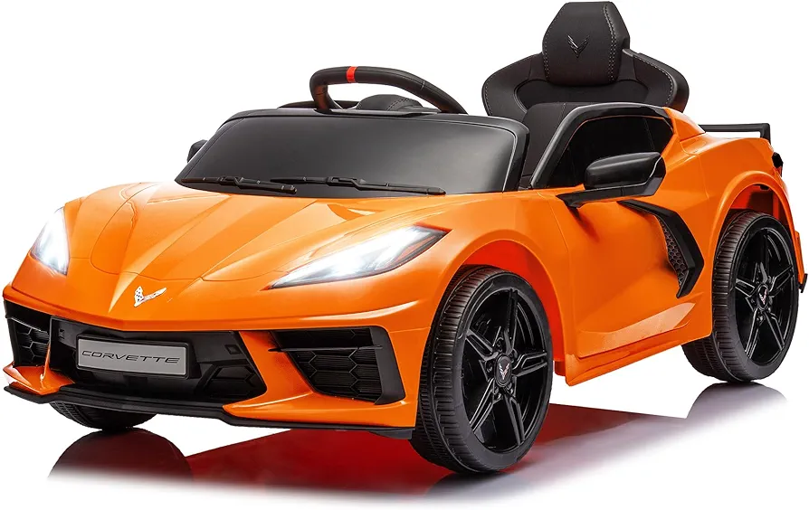 Licensed Chevrolet Corvette C8 12V Kids Electric Car Ride on Car with Remote Control Battery Powered Sports Car, 3 Speeds, Bluetooth, Shiny Dashboard, MP3 & LED Head Lights