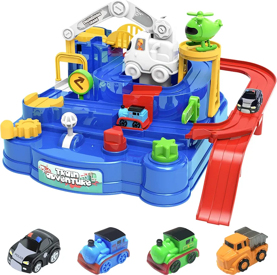 Jishi Kids Race Track Toys for Boys, Toddler Car Adventure Toys for Kids Age 3 4 Years Old Boys Girls, Puzzle Rail City Rescue Game Playset Preschool Educational Birthday Gifts for Kids Ages 3 4 5 6 7