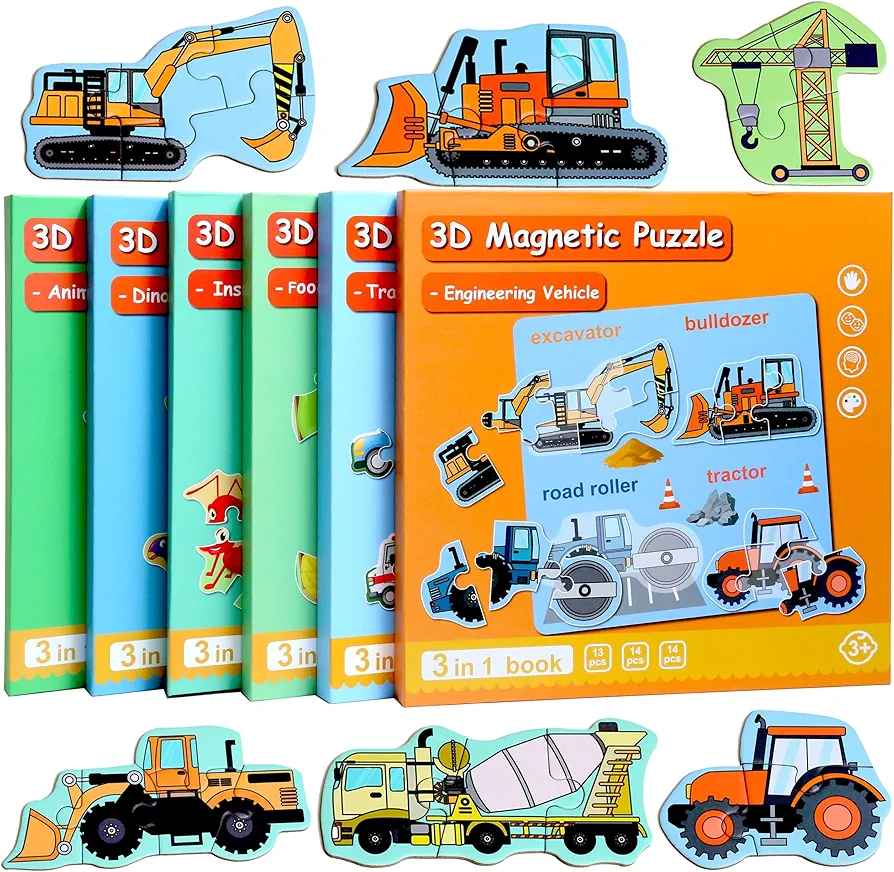 Magnetic Puzzles for Kids Ages 1-3, Travel Toddler Puzzles Ages 2-4 Year, Excavator Refrigerator Magnet for Kids Learning Gift for Road Trip