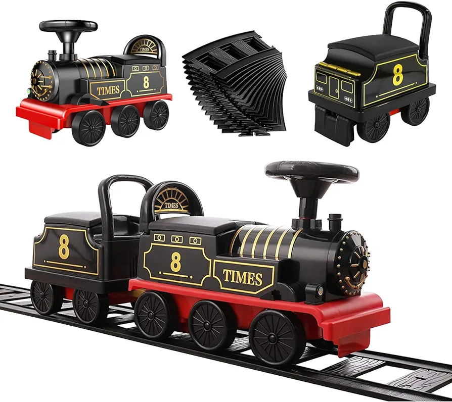 Ride on Train Toys Electric Train Set with Track 2 Seaters Cargo Car,Music,Light Christmas Birthday Gifts for Toddlers Kids Boys Girls (Ride on Train Toys)