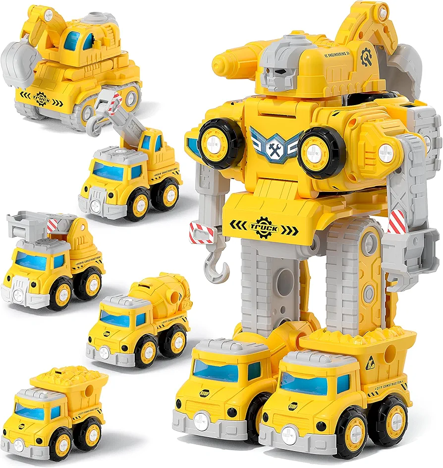 VIBIRIT 5 in 1 Engineering Vehicles Robot Toys STEM Toys for Ages 5-7 Cars Toys for 4-6 Year Old Boy Birthday Gifts