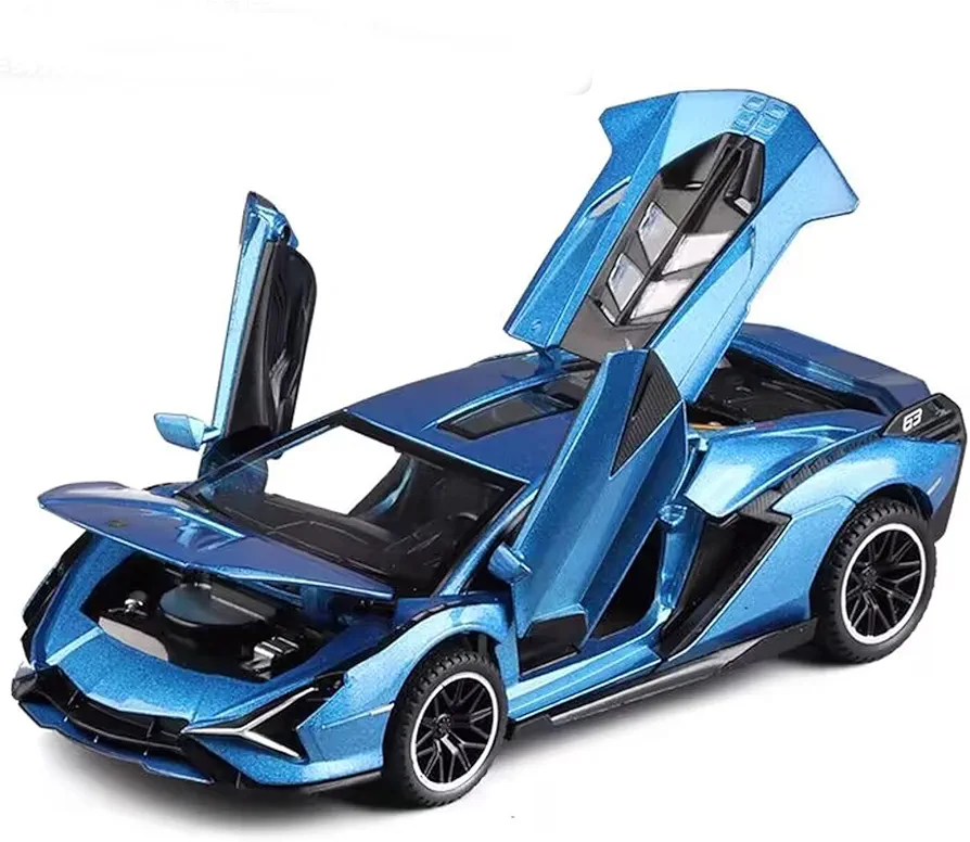 Lambo Toy Car Sian FKP3 Die-Cast Car Model with Lights and Sound Pull Back Toy Car for Boys Age 3 4 5 6 + Year Old (Blue)