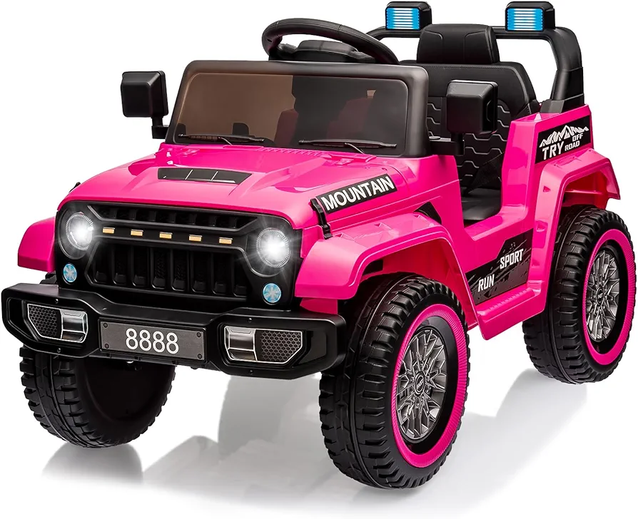 12V Battery Powered Kids Ride On Truck w/ Remote Control, Suspension, 3 Speeds, LED Lights, Music & Horn - Pink